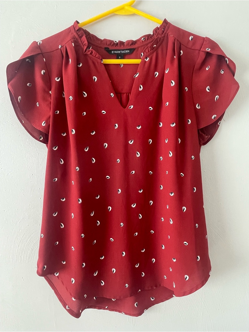 41 Hawthorn Red Printed V-Neck Flutter Sleeve Blouse